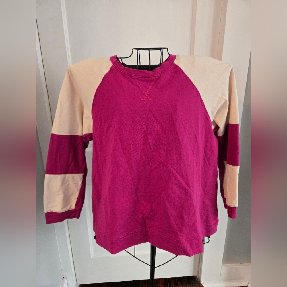 (3/$25) Cotton Bleu 100% Cotton Magenta Pink Colorblock Crewneck Pullover